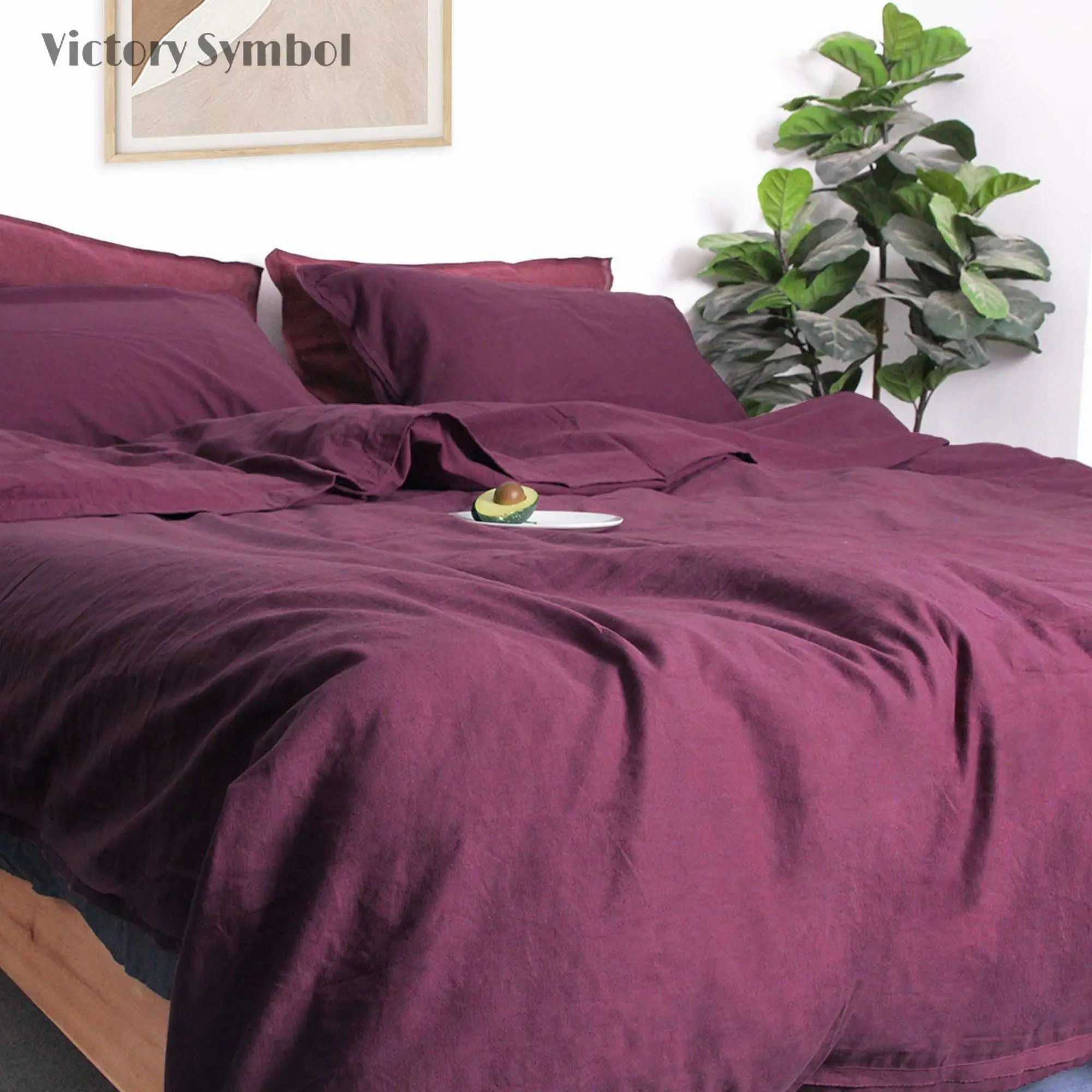 Grape purple Linen Blend Duvet Cover Set-victory symbol