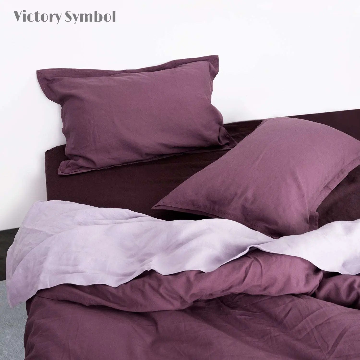 Grape Purple Cotton - Linen Mixed Weave Duvet Cover Set - Victory Symbol