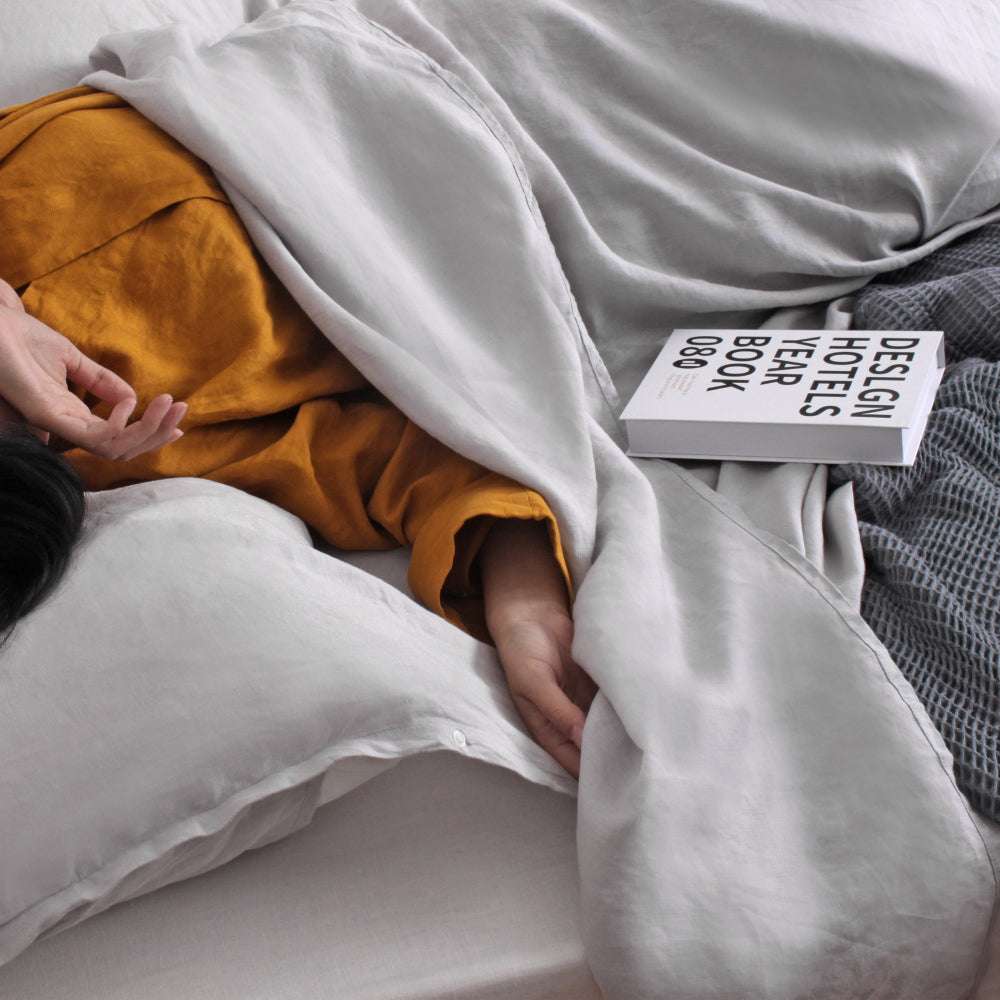 Gray 100% Linen Portable Bed Sheet-victory symbol