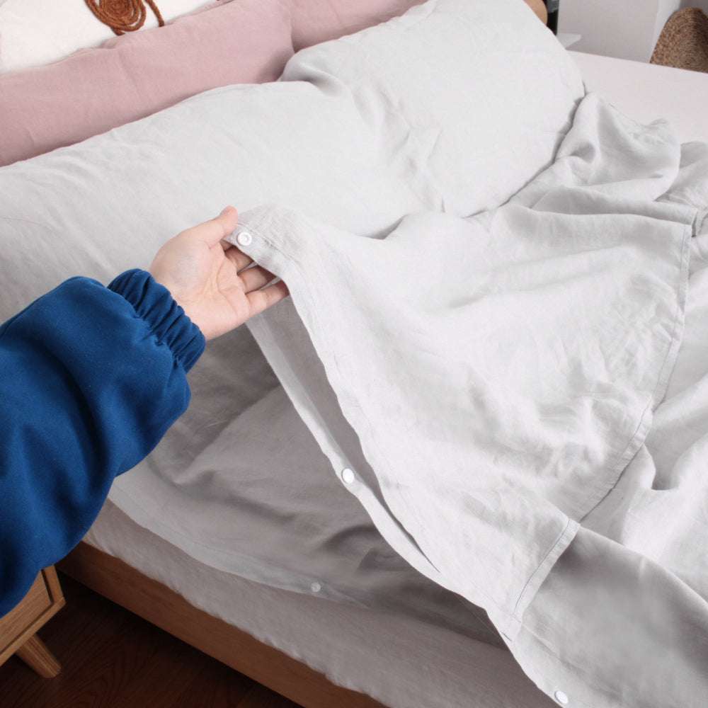 Gray 100% Linen Portable Bed Sheet-victory symbol