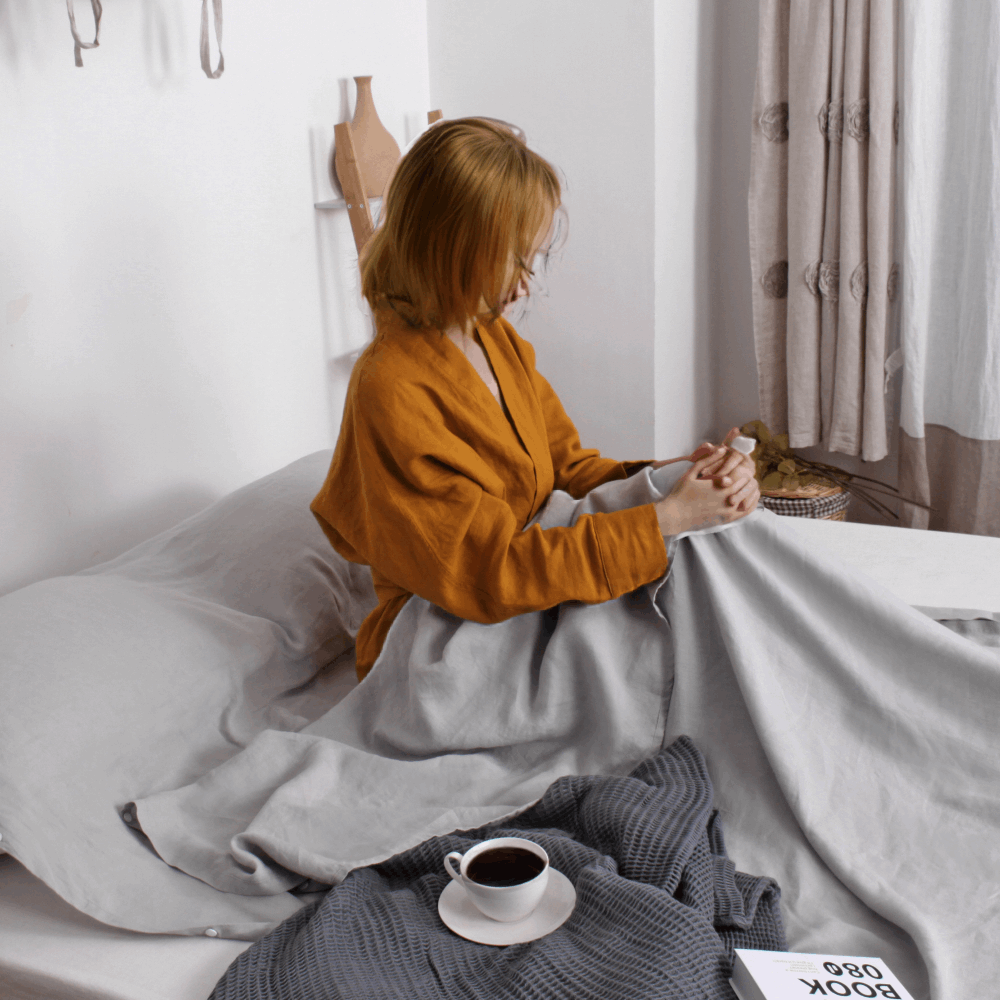 Gray 100% Linen Portable Bed Sheet-victory symbol
