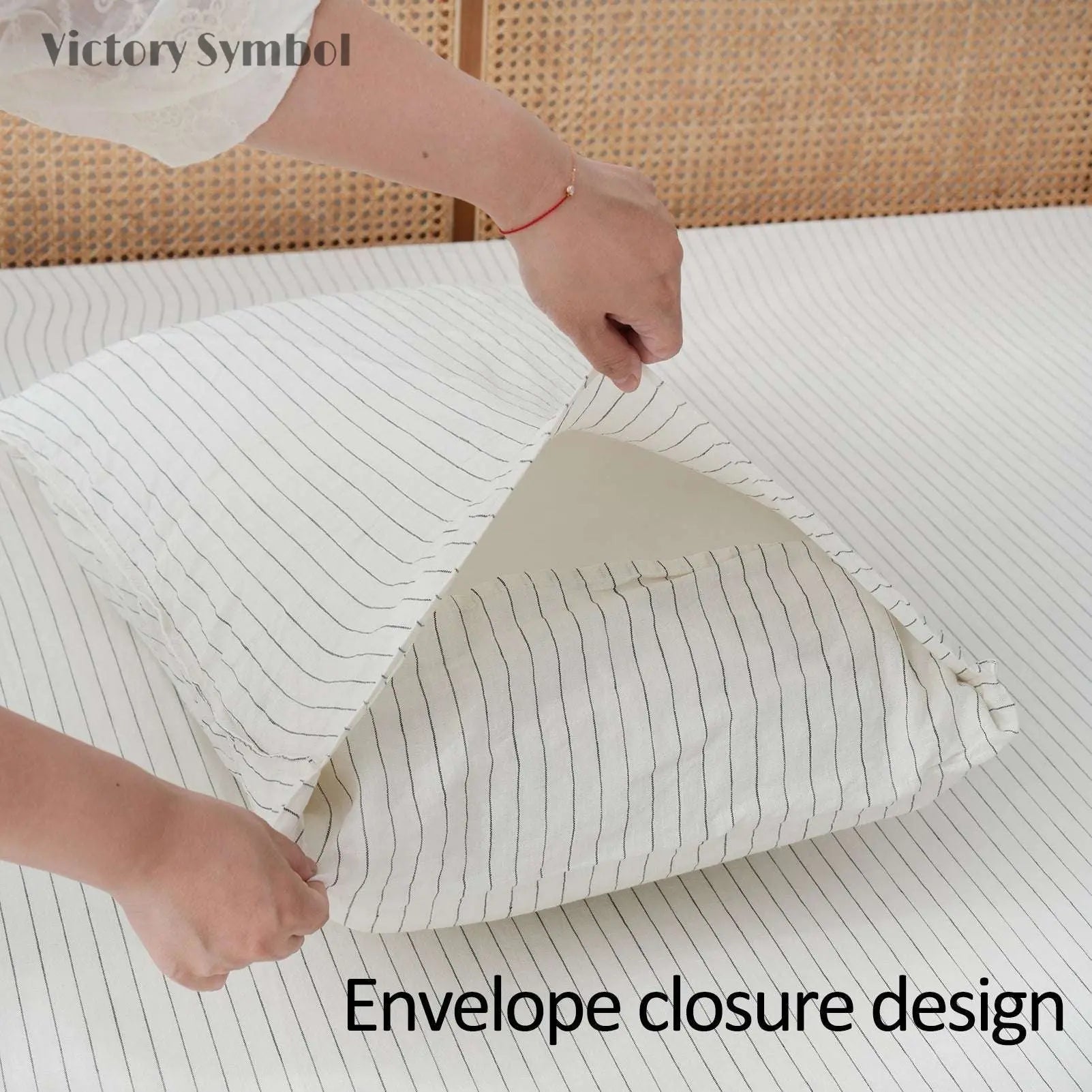 Green Pinstripe 100% Organic Linen Yarn Dyed Duvet Cover Set - Victory Symbol