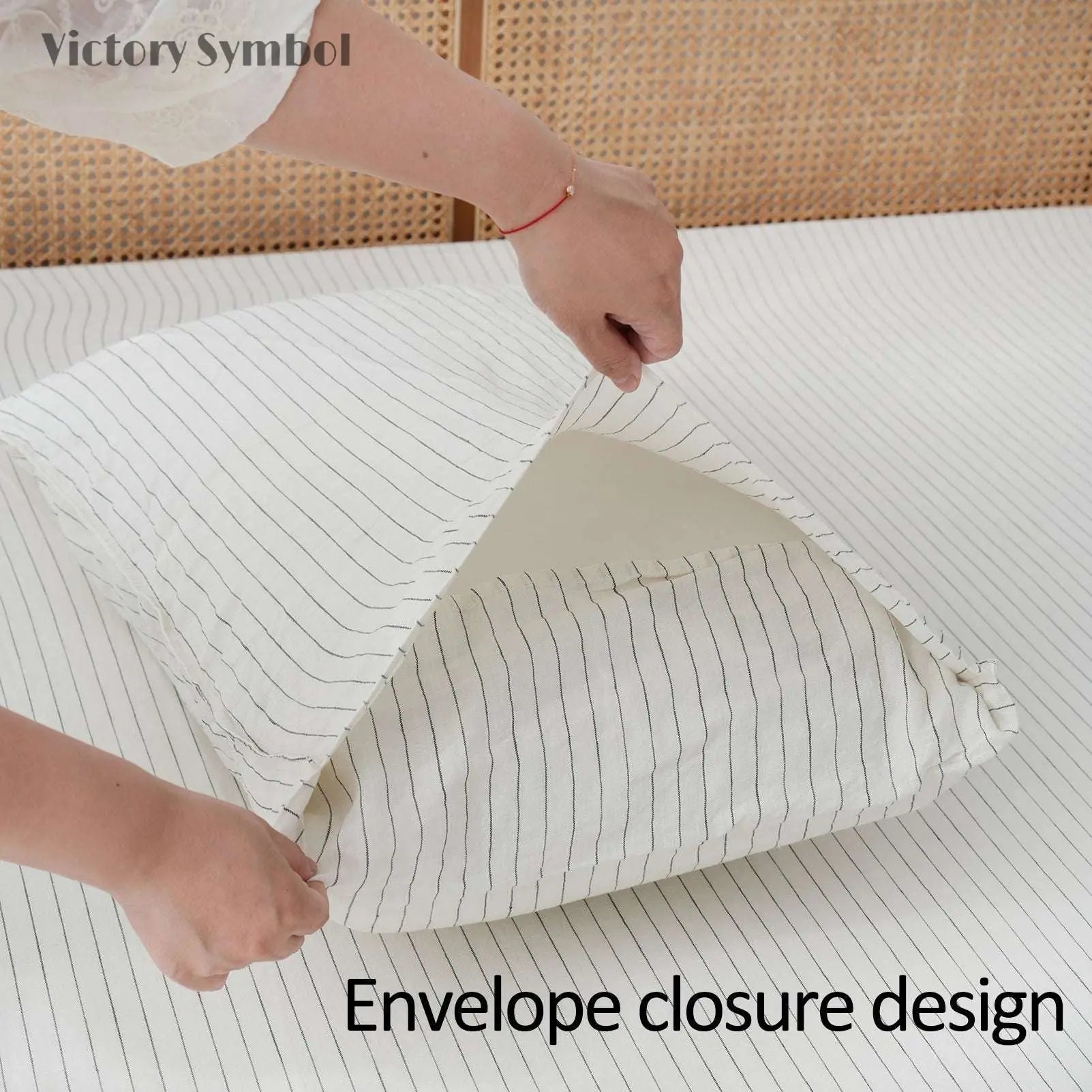 Green Pinstripe 100% Organic Linen Yarn Dyed Pillowcases - Victory Symbol