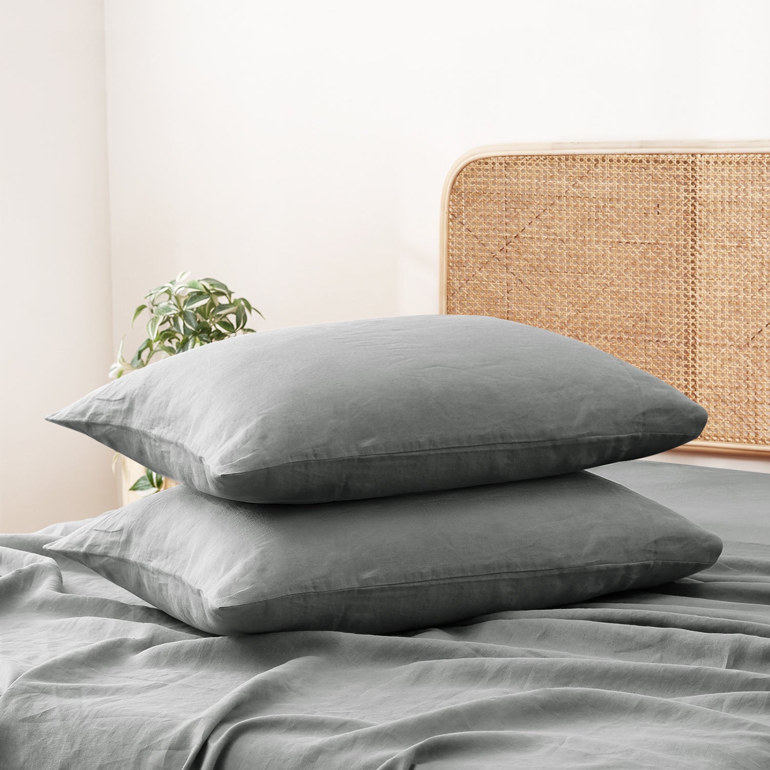 Grey 100% Organic Linen Pillowcases-Victory Symbol