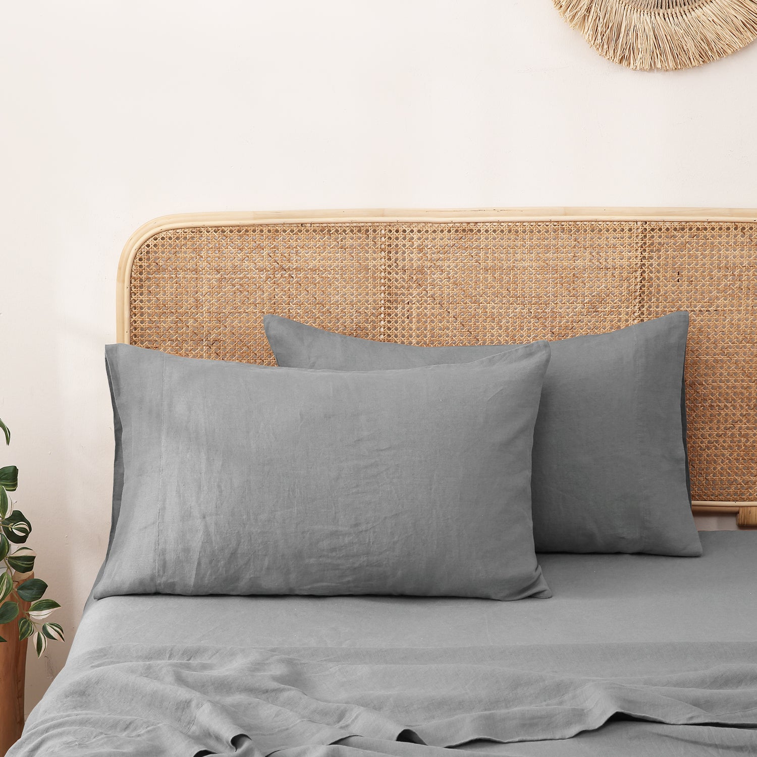 Grey 100% Organic Linen Pillowcases-Victory Symbol