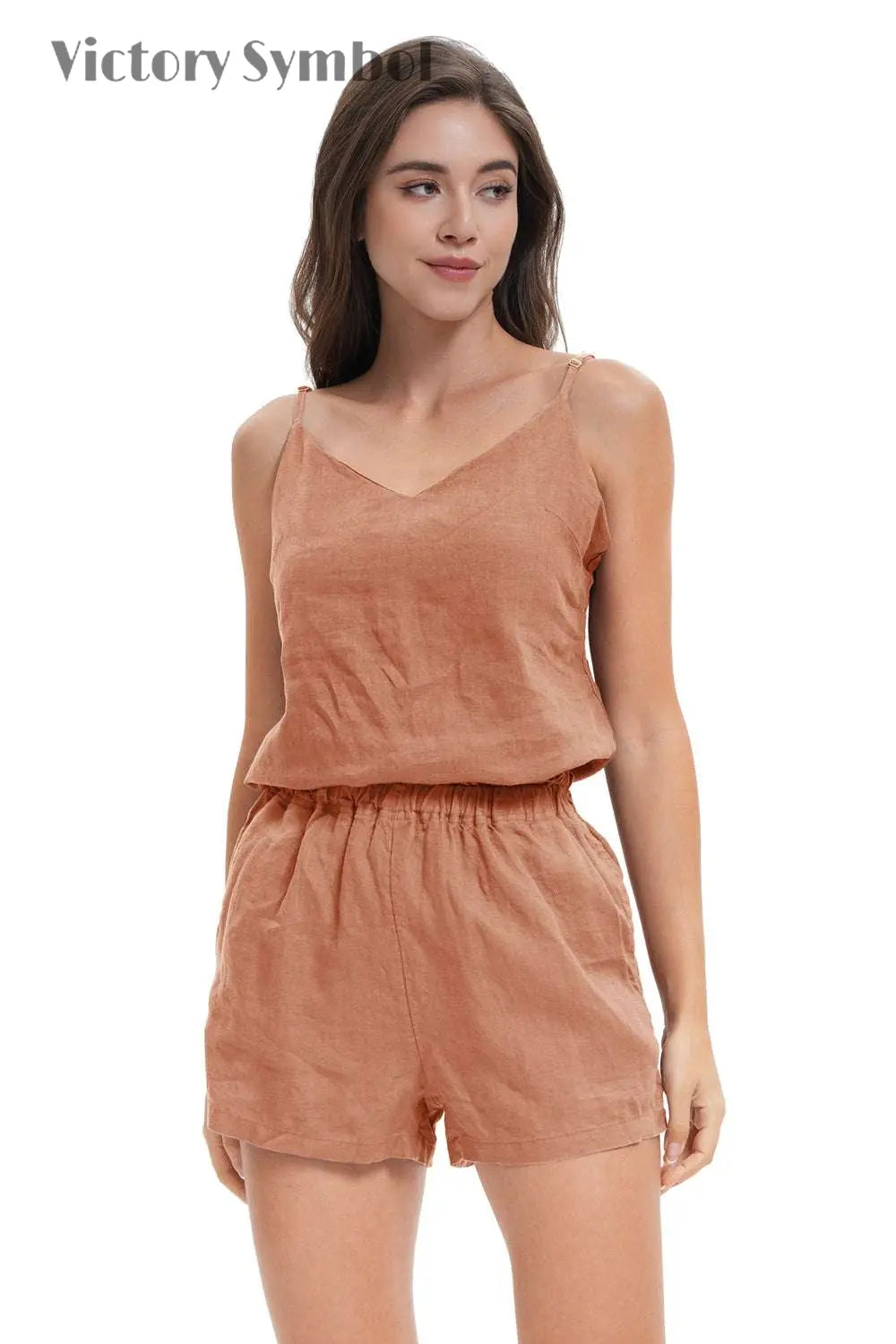 Hazelnut Women's 100% Organic Linen Shorts - Victory Symbol