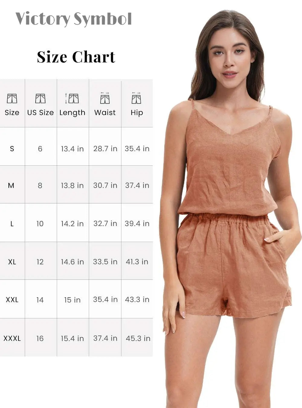 Hazelnut Women's 100% Organic Linen Shorts - Victory Symbol