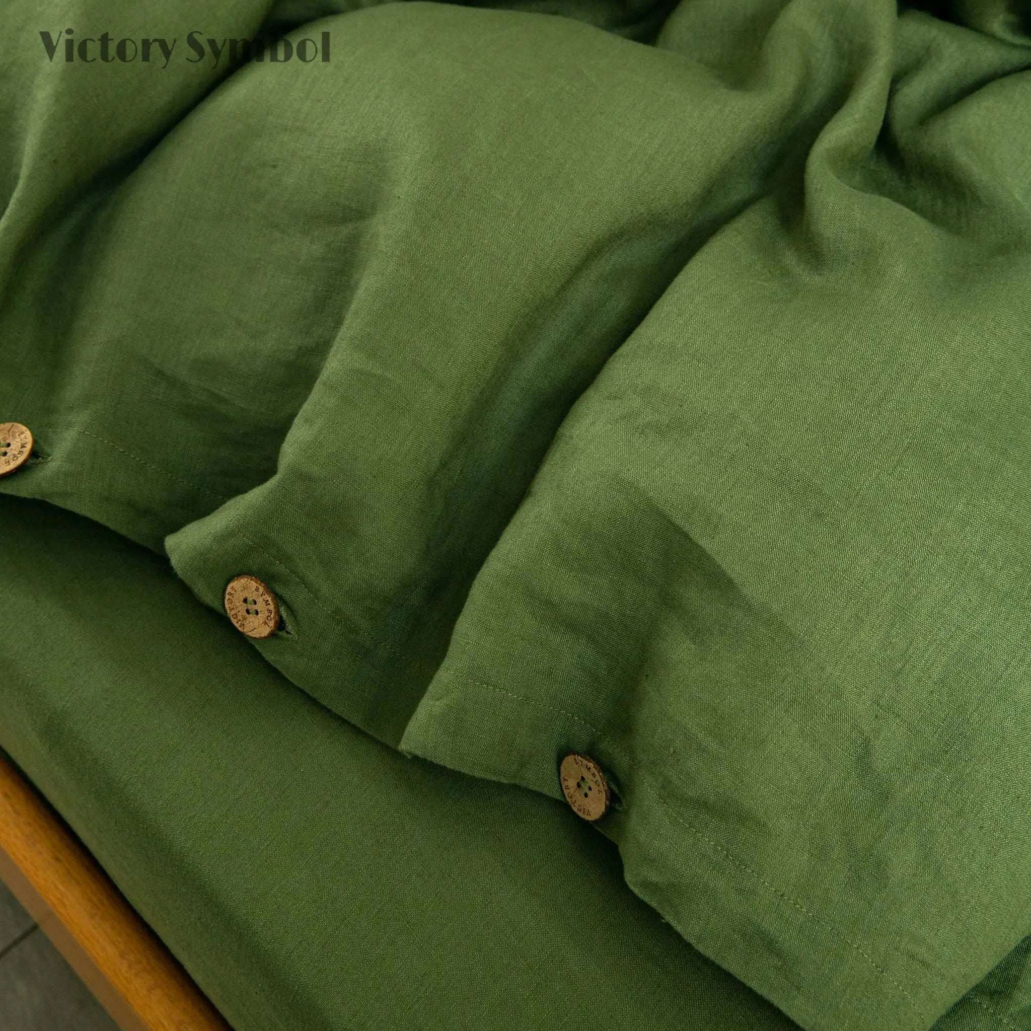 Juniper Green 100% Organic Linen Duvet Cover With Coconut Button Closure(Only 1 Piece) - Victory Symbol