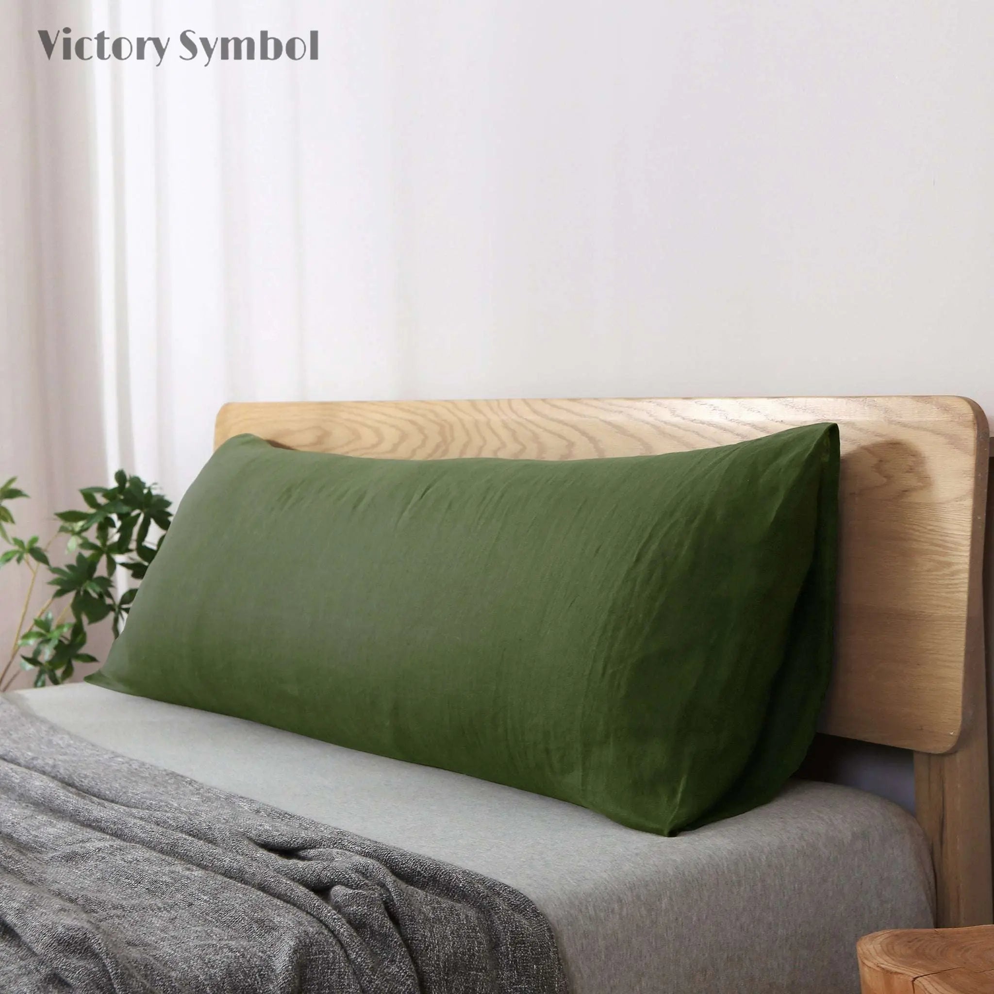 Juniper Green 100% Organic Linen Body Pillowcase - Victory Symbol