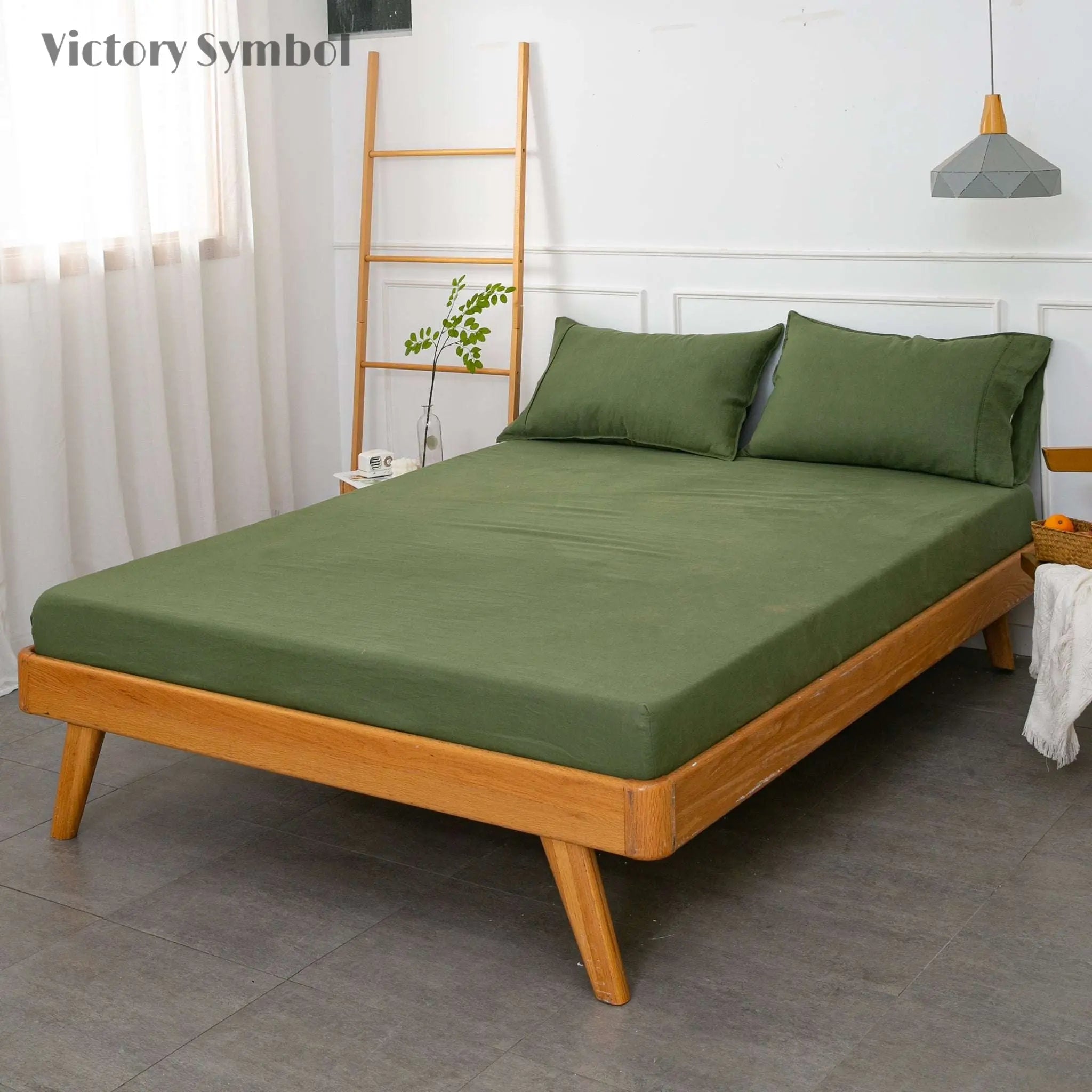 Juniper Green 100% Organic Linen Fitted Sheet - Victory Symbol