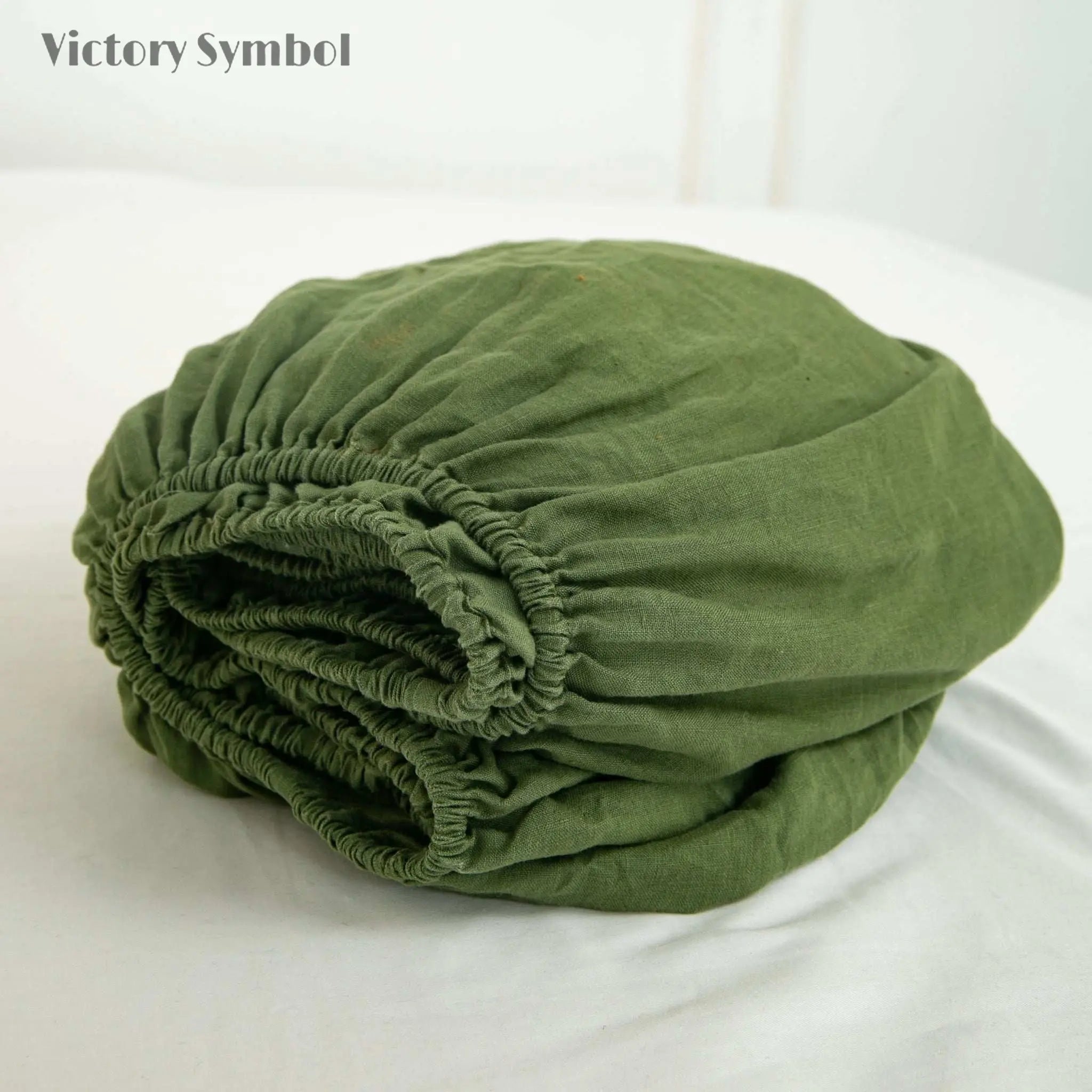 Juniper Green 100% Organic Linen Fitted Sheet - Victory Symbol