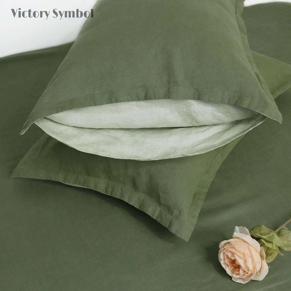 Juniper Green And Mint Green Colorblock 100% Organic Linen Pillowcases - Victory Symbol