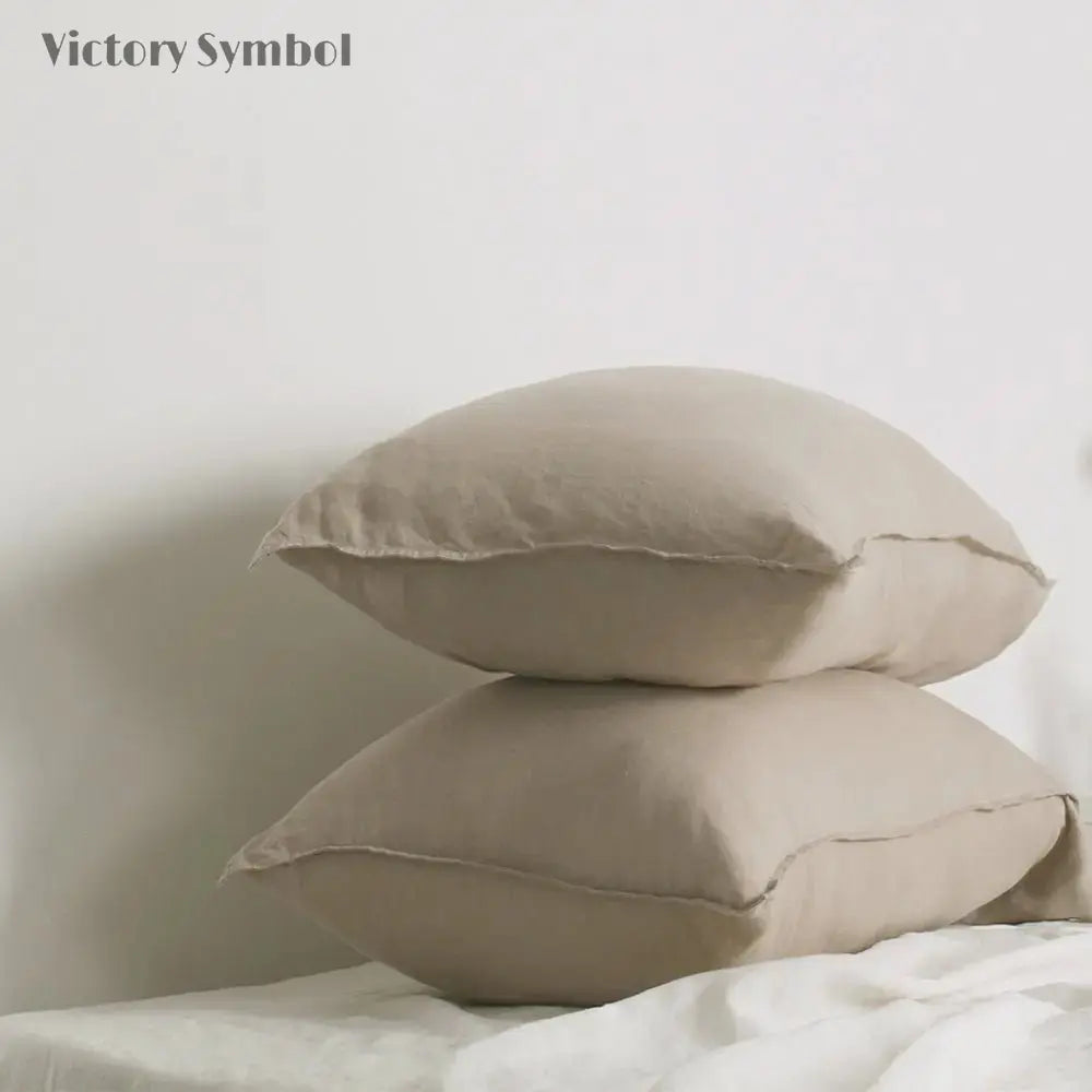 Khaki 100% Organic Linen Pillowcases - Victory Symbol