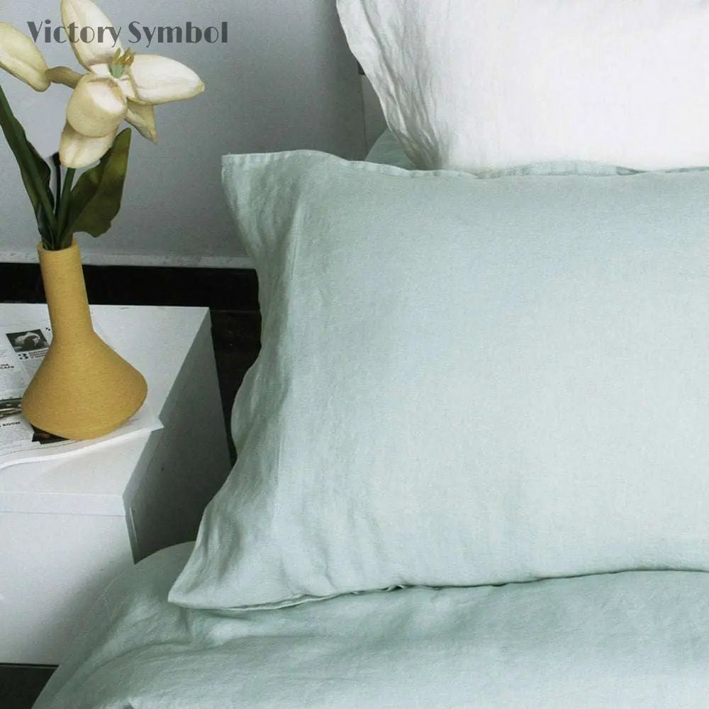 Light Green 100% Organic Linen Pillowcases - Victory Symbol