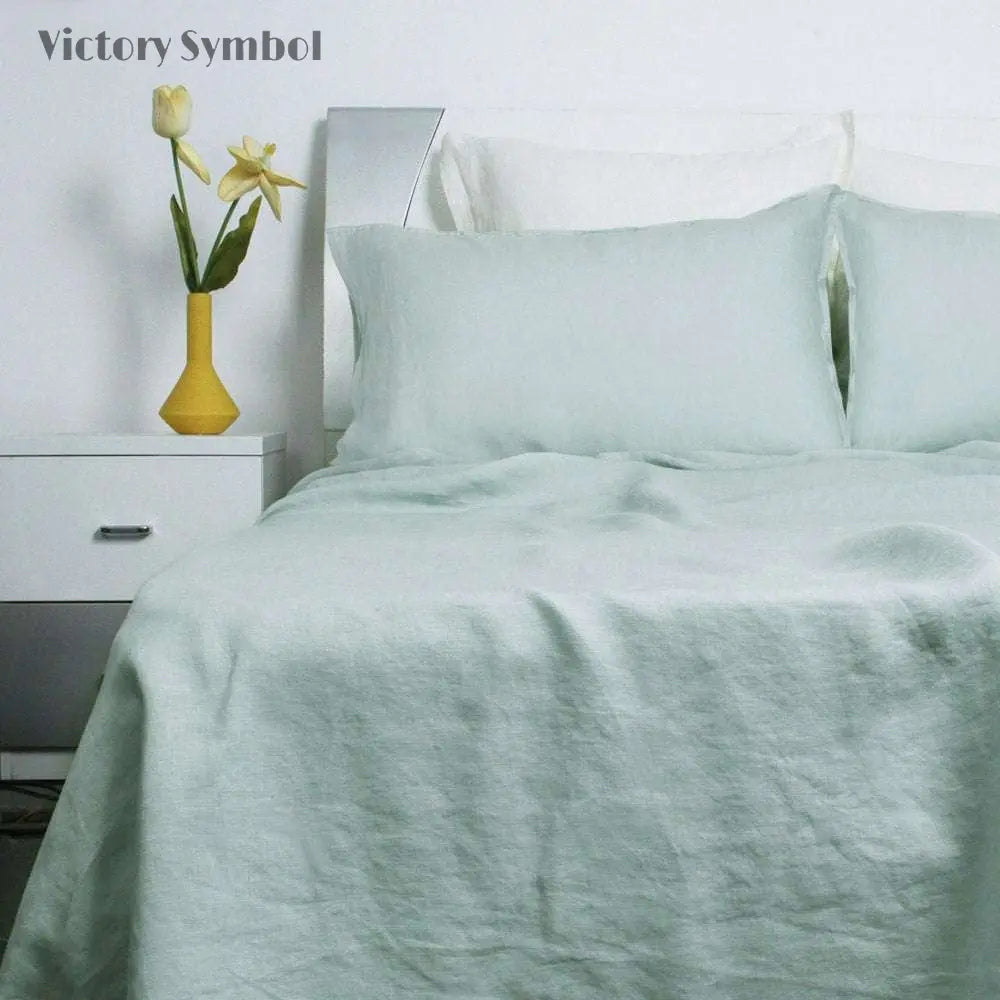 Light Green 100% Organic Linen Sheets Set - Victory Symbol