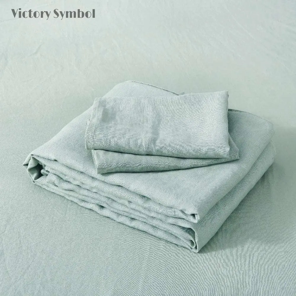 Light Green 100% Organic Linen Sheets Set - Victory Symbol