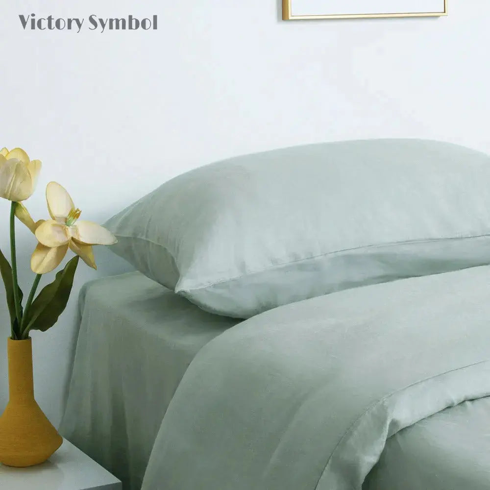 Light Green 100% Organic Linen Sheets Set - Victory Symbol