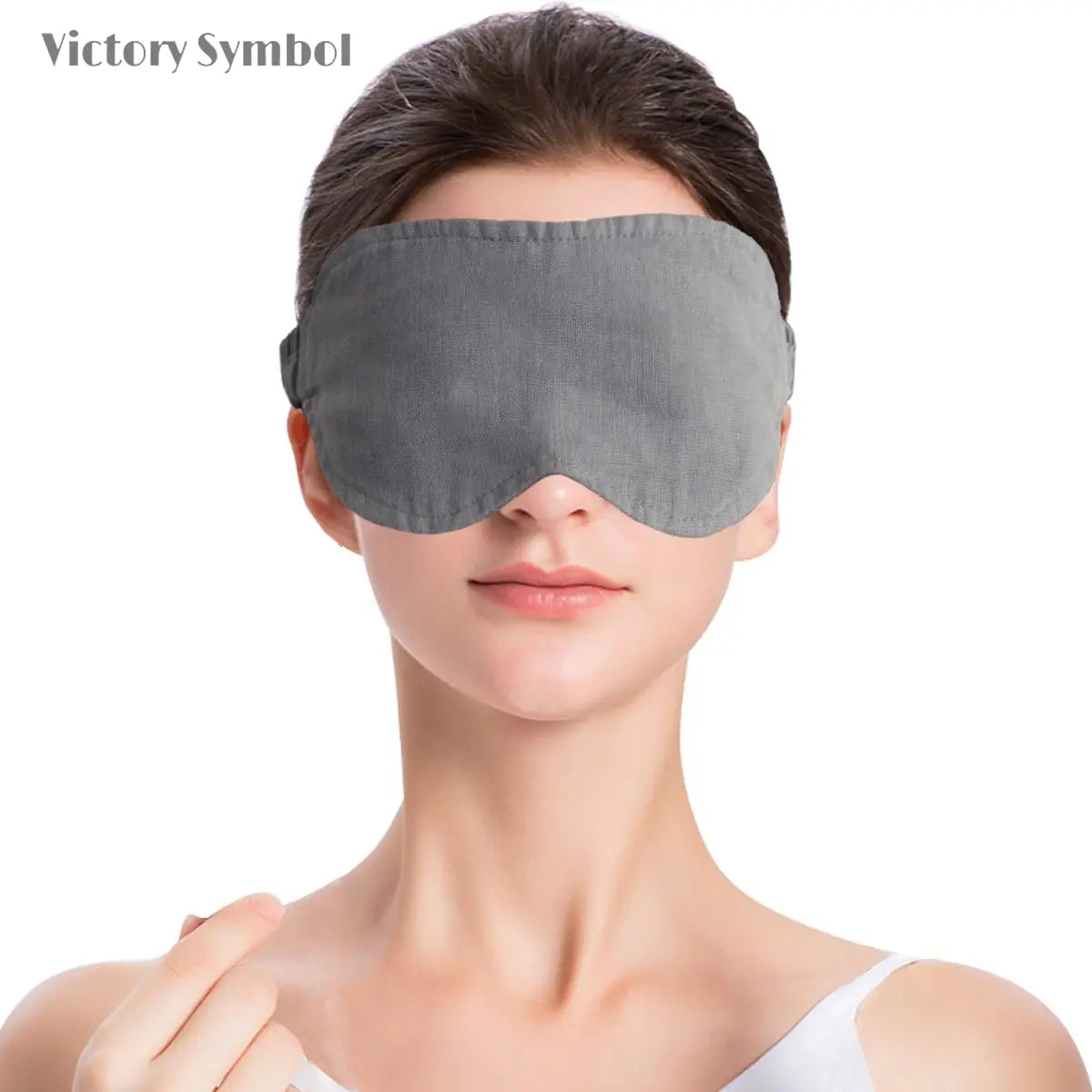 Light Grey 100% Organic Linen Eye Mask - Victory Symbol