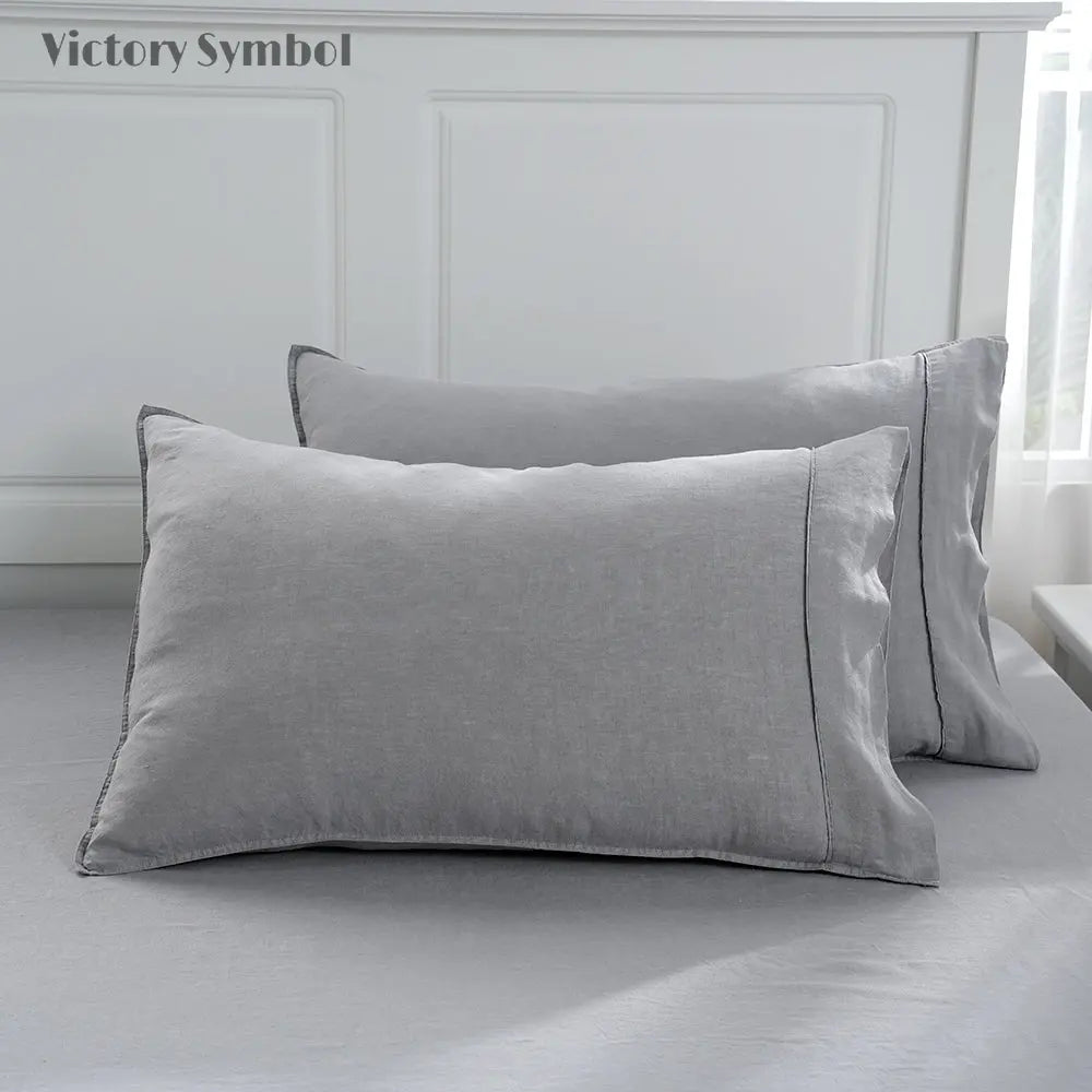 Light Grey 100% Organic Linen Pillowcases - Victory Symbol