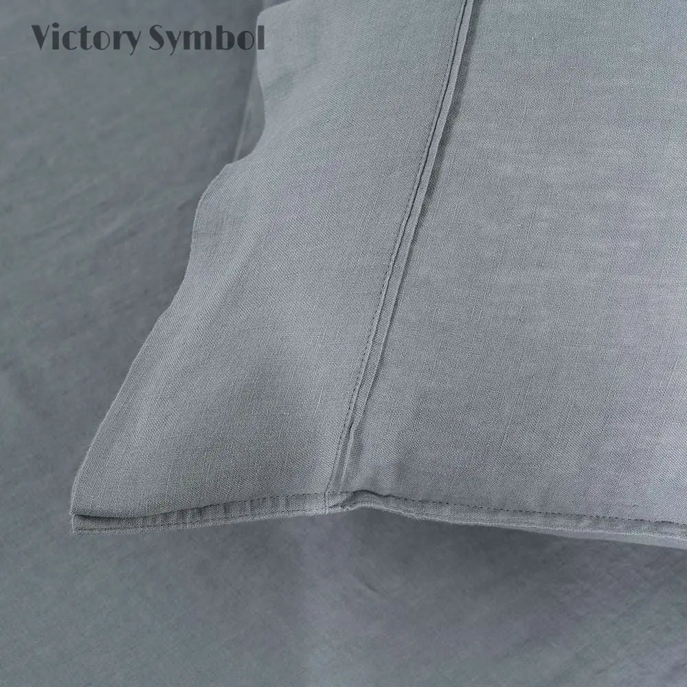 Light Grey 100% Organic Linen Pillowcases - Victory Symbol