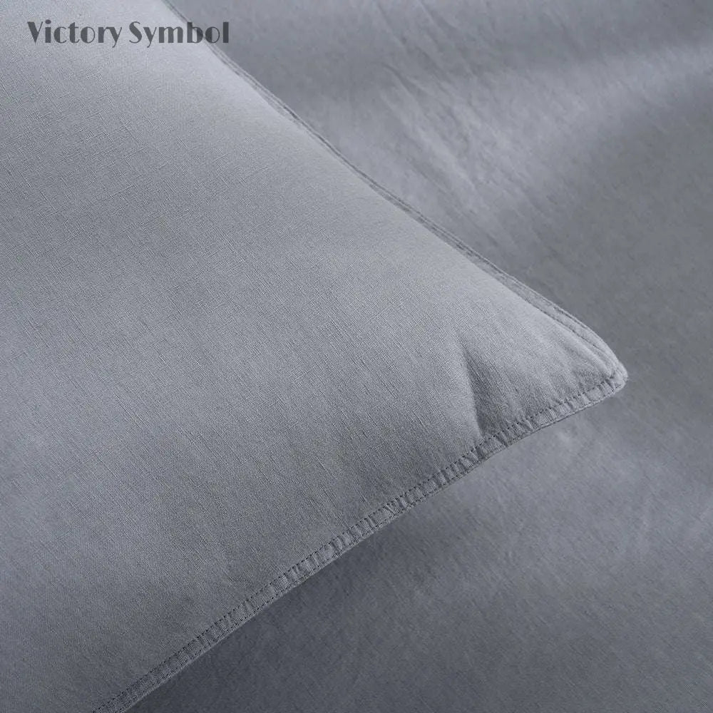 Light Grey 100% Organic Linen Pillowcases - Victory Symbol