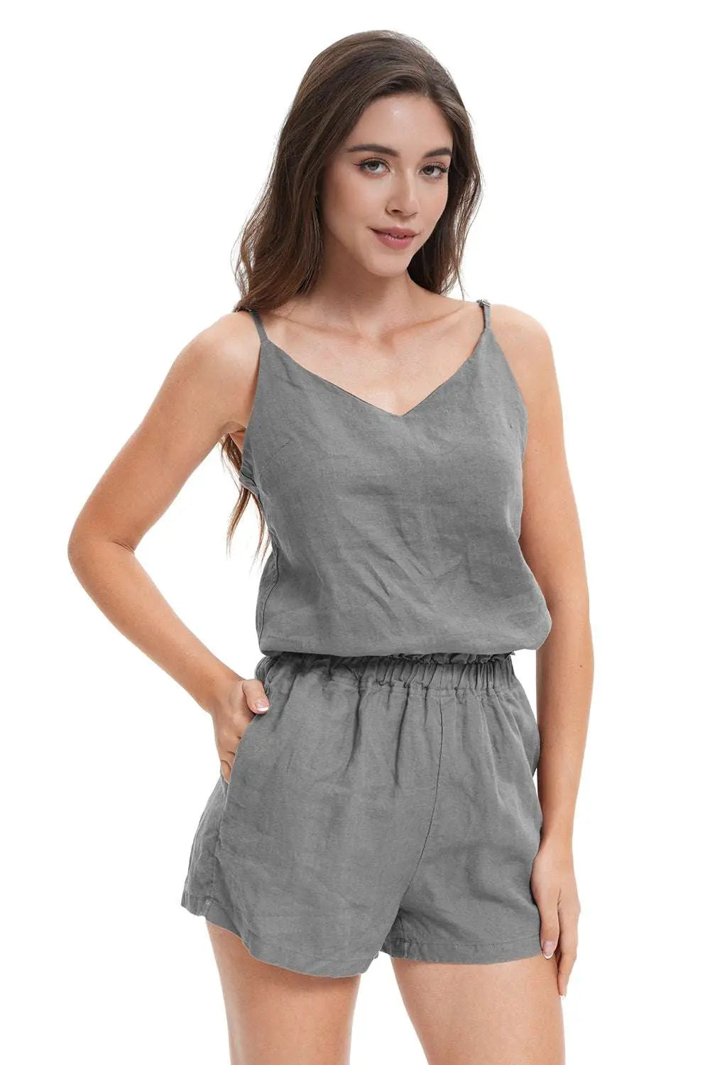 Light Grey Women's Linen Camisole Tank Top -victory symbol