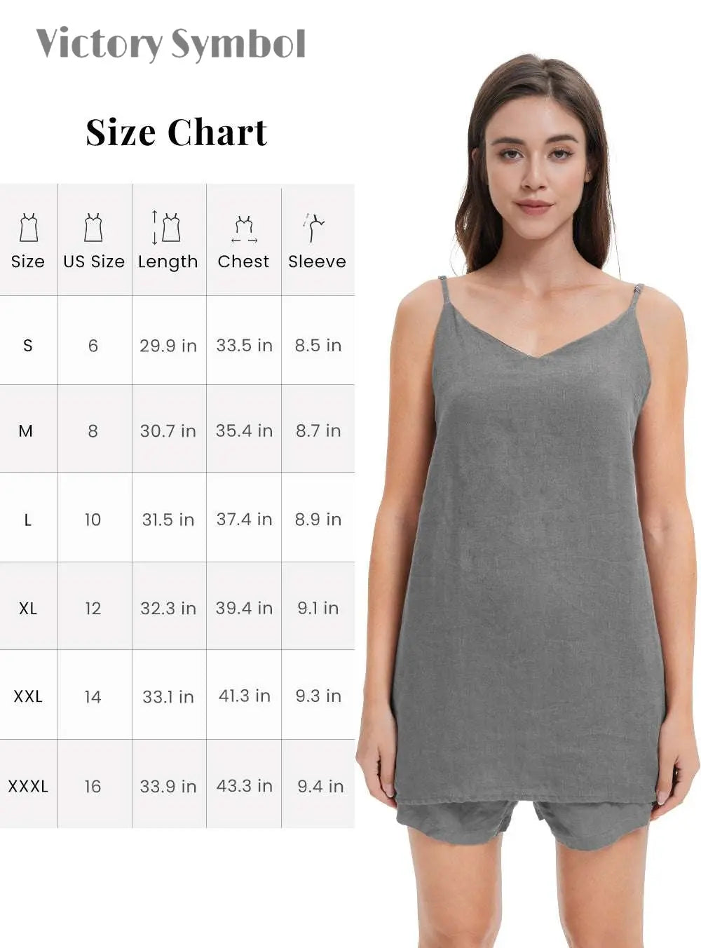 Light Grey Women's Linen Camisole Tank Top V - Neck Loose Casual Adjustable Strap - Victory Symbol