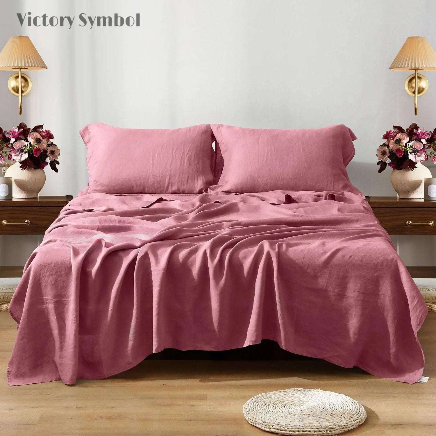 Light Plum 100% Organic Linen Sheets Set - Victory Symbol