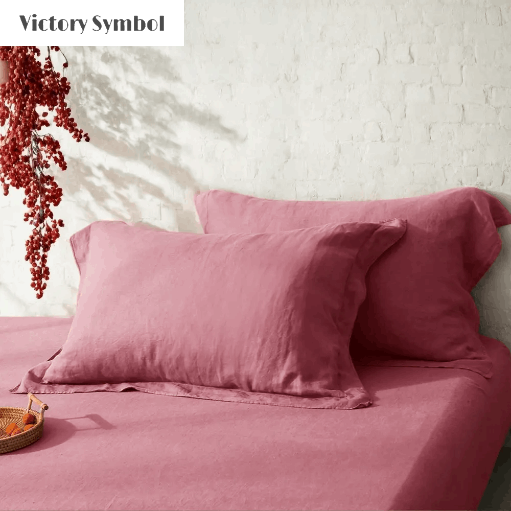 Light Plum 100% Organic Linen Sheets Set - Victory Symbol