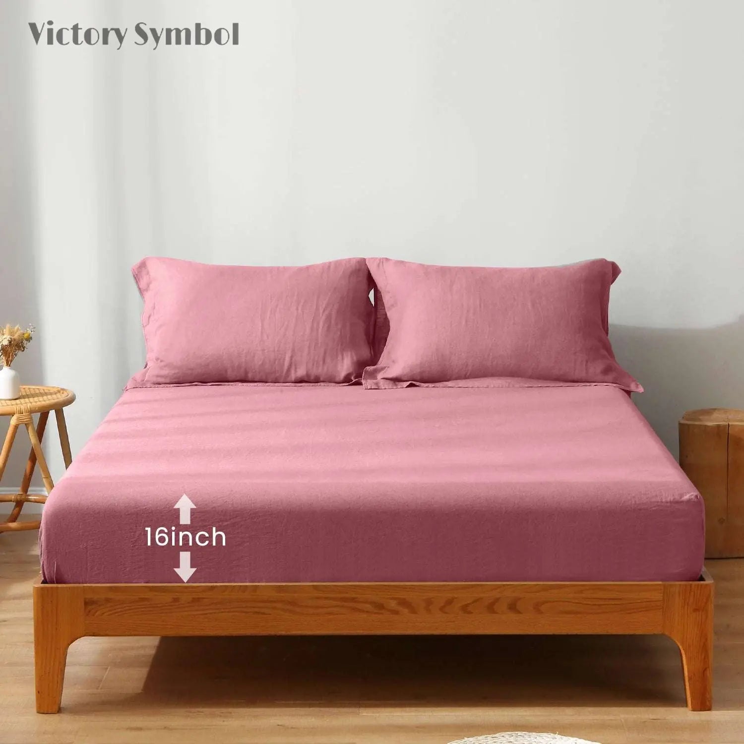 Light Plum 100% Organic Linen Sheets Set - Victory Symbol