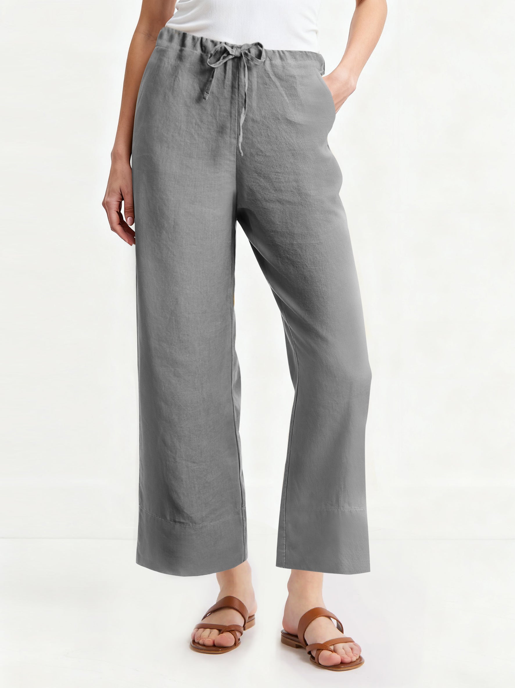 Light Grey 100% Organic Linen Long Pants-Victory Symbol