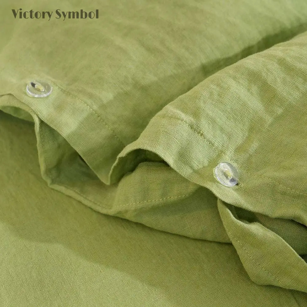 Lime Green 100% Organic Linen Duvet Cover(Only 1 Piece) - Victory Symbol