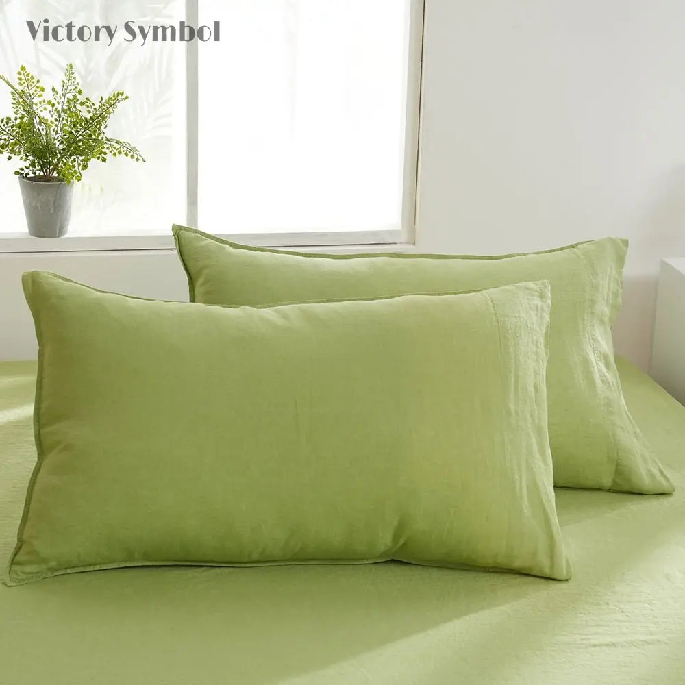 Lime Green 100% Organic Linen Pillowcases - Victory Symbol
