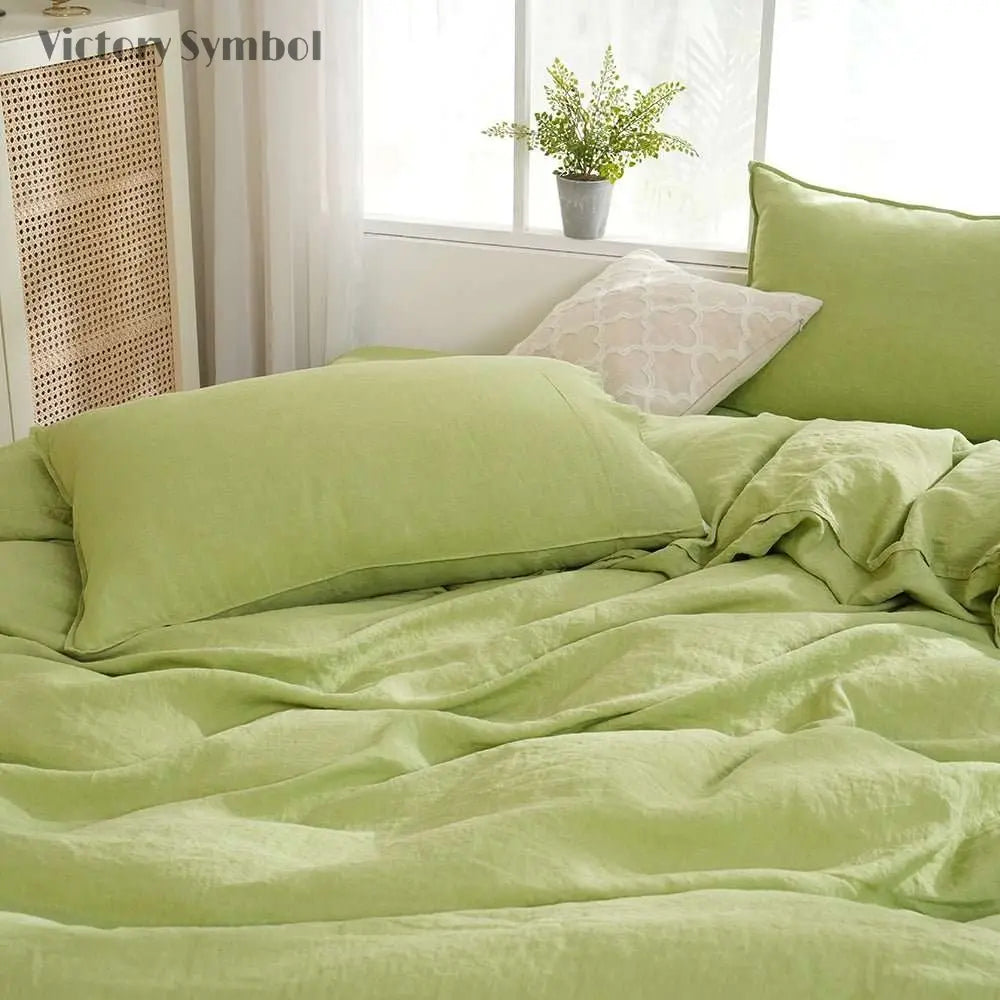 Lime Green 100% Organic Linen Pillowcases - Victory Symbol