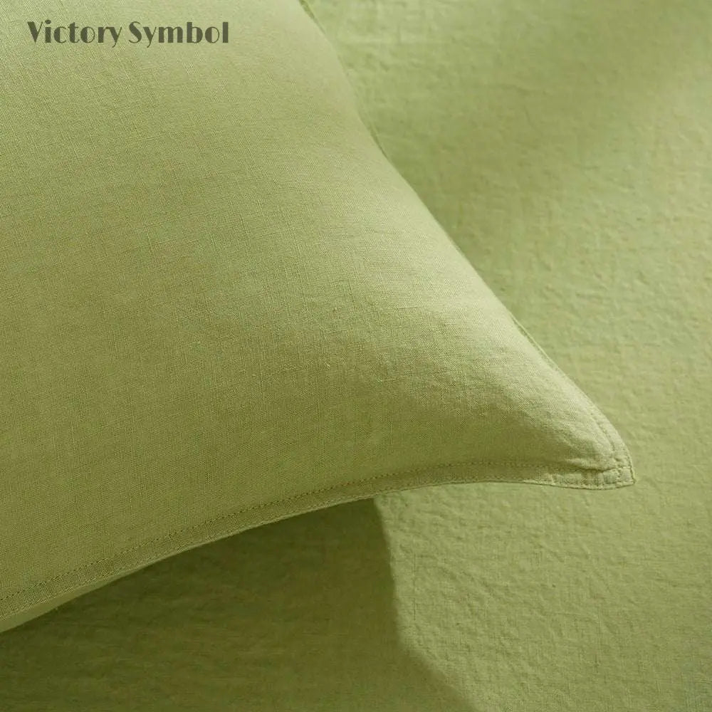 Lime Green 100% Organic Linen Pillowcases - Victory Symbol