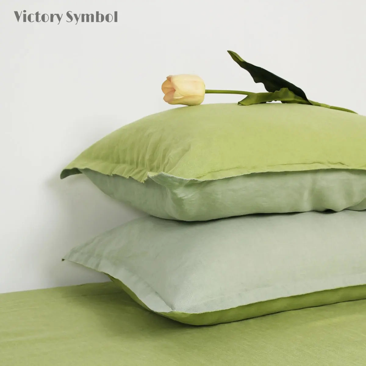 Lime Green And Mint Green Colorblock 100% Organic Linen Pillowcases - Victory Symbol