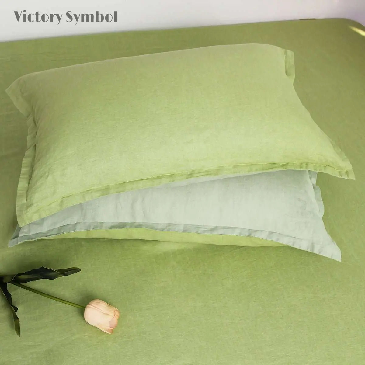 Lime Green And Mint Green Colorblock 100% Organic Linen Pillowcases - Victory Symbol