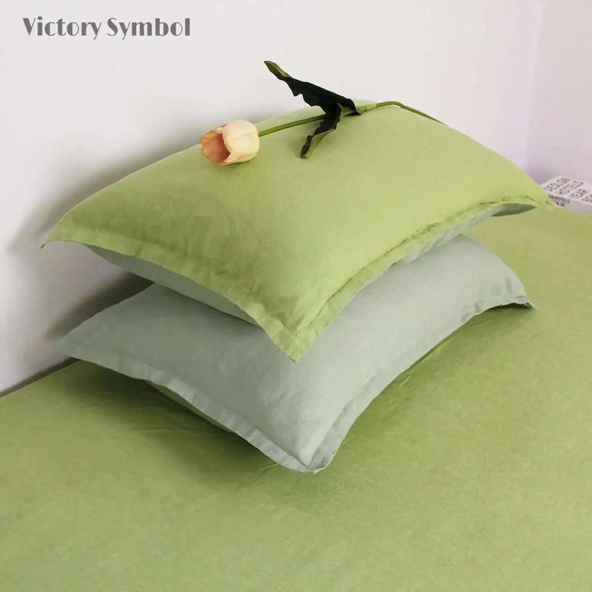 Lime Green And Mint Green Colorblock 100% Organic Linen Pillowcases - Victory Symbol