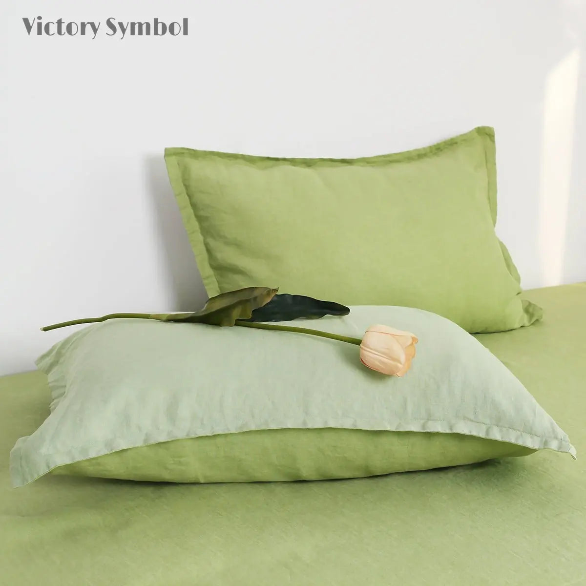 Lime Green And Mint Green Colorblock 100% Organic Linen Pillowcases - Victory Symbol