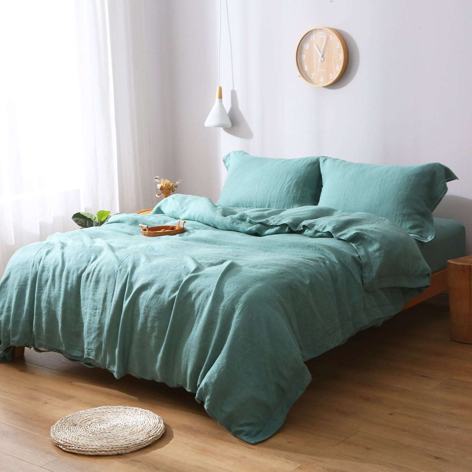 Malachite Green 100% Organic Linen Duvet Cover Set-victory symbol