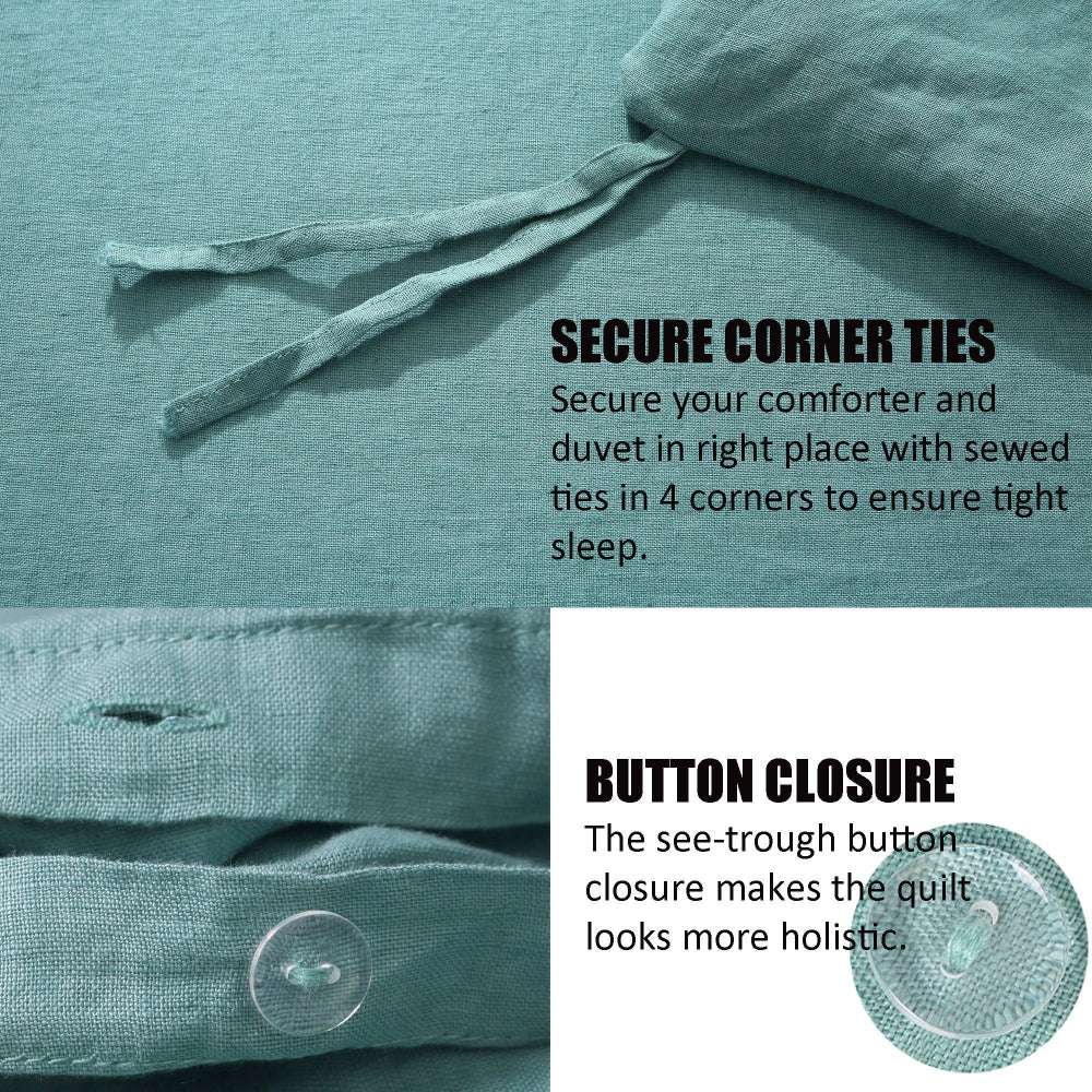 Malachite Green 100% Organic Linen Duvet Cover Set-victory symbol