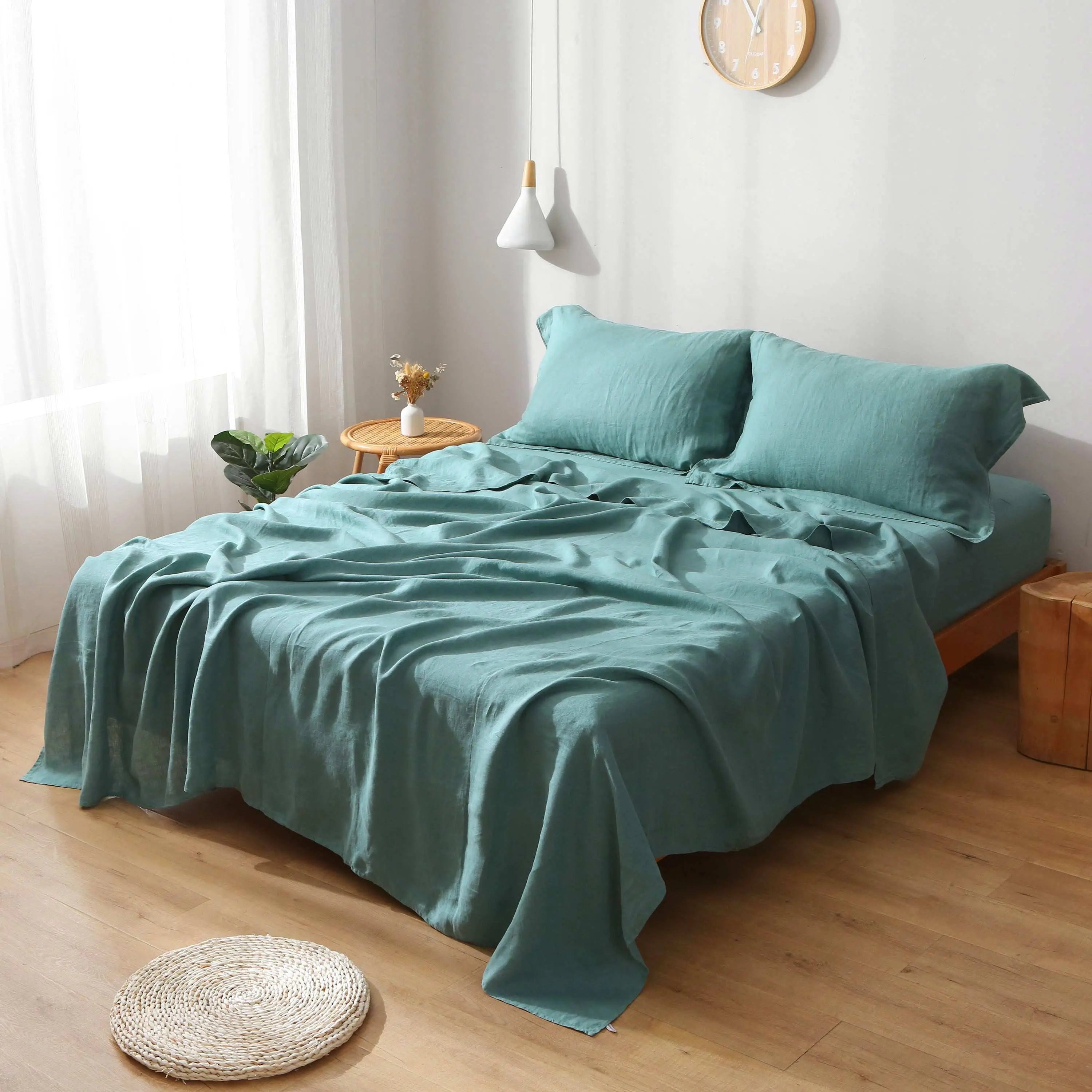 Malachite Green 100% Organic Linen Sheets Set-victory symbol