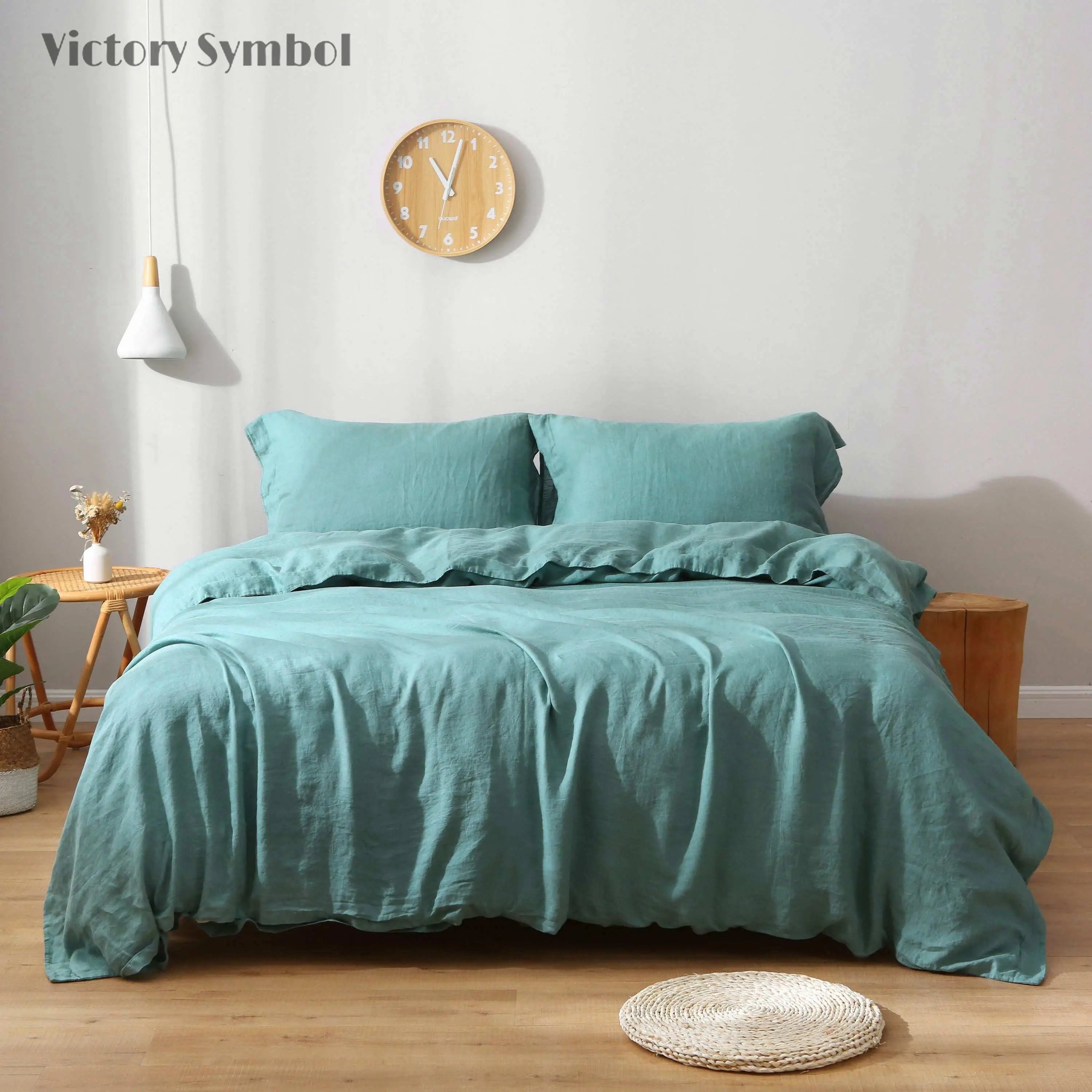 Malachite Green 100% Organic Linen Duvet Cover Set - Victory Symbol
