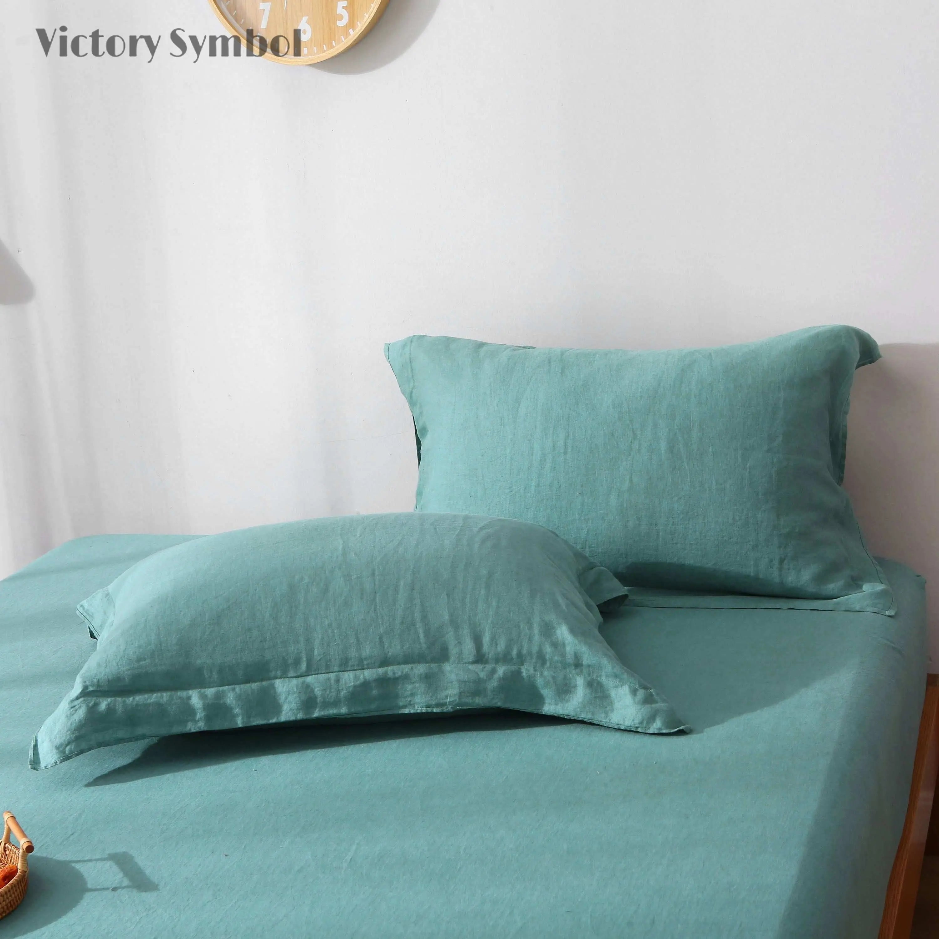 Malachite Green 100% Organic Linen Pillowcases-victory symbol