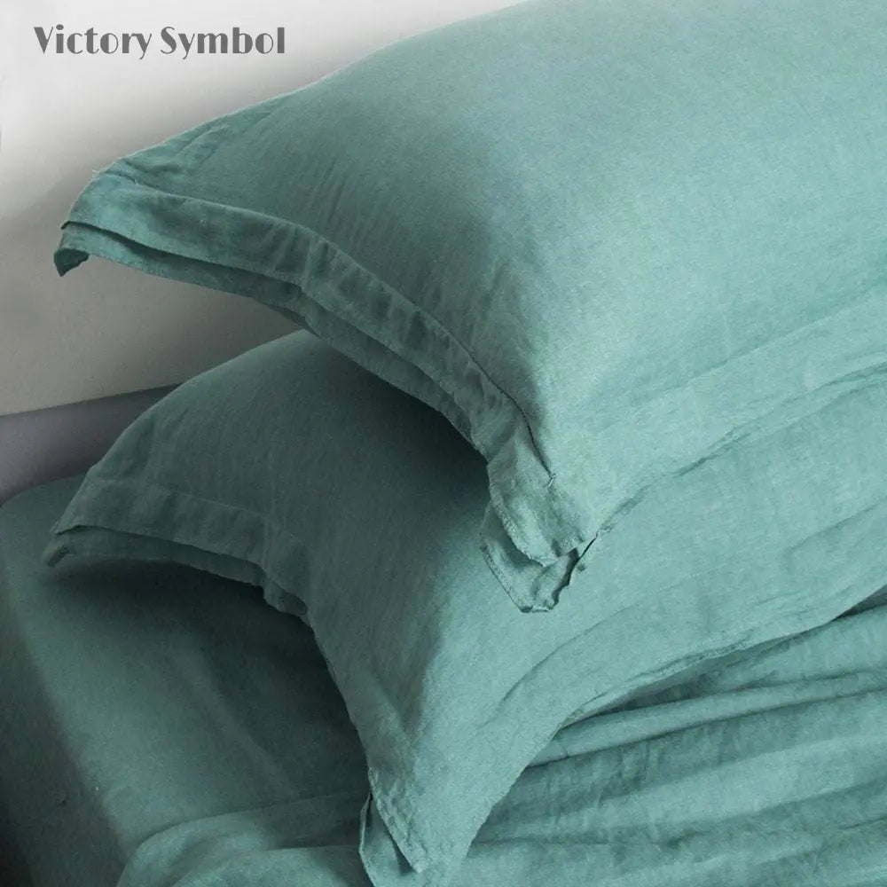 Malachite Green 100% Organic Linen Pillowcases-victory symbol