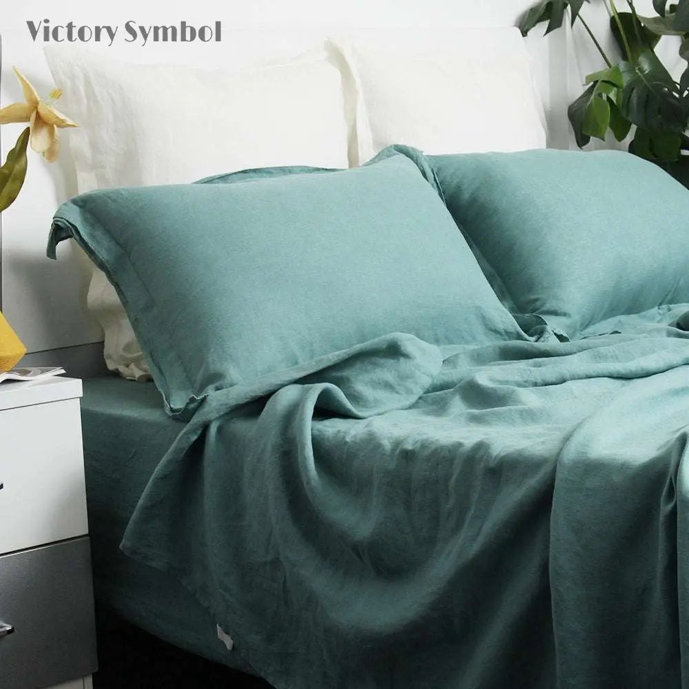 Malachite Green 100% Organic Linen Sheets Set - Victory Symbol