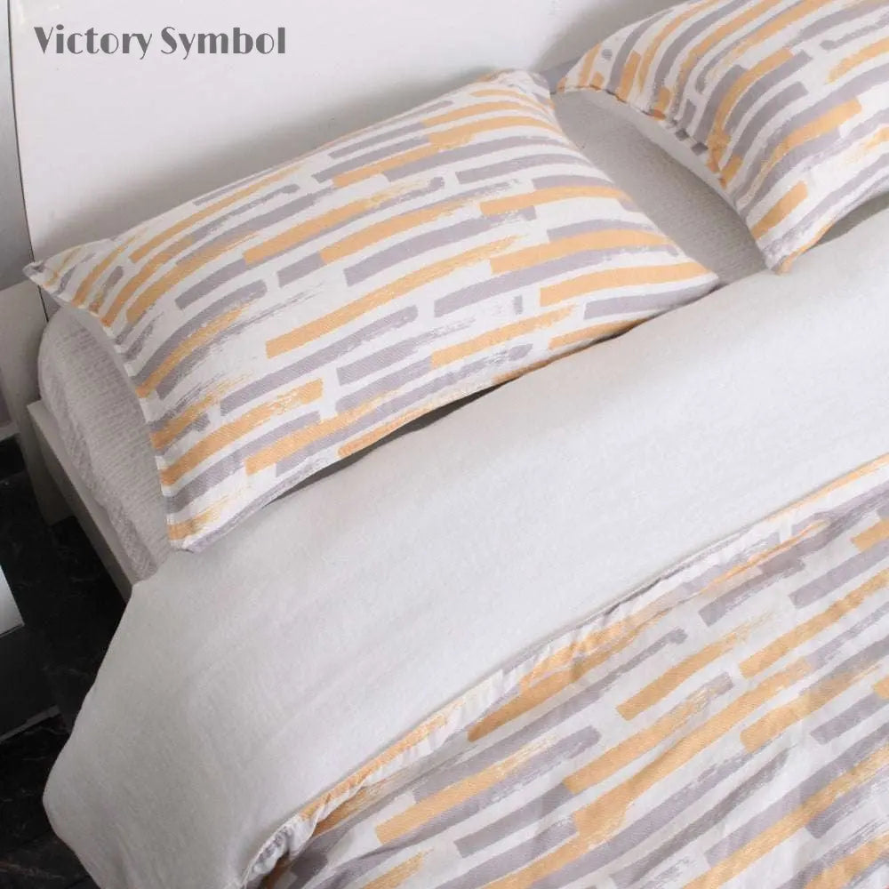 Melody of Time Stripe 100% Organic Linen Duvet Cover Set - Victory Symbol