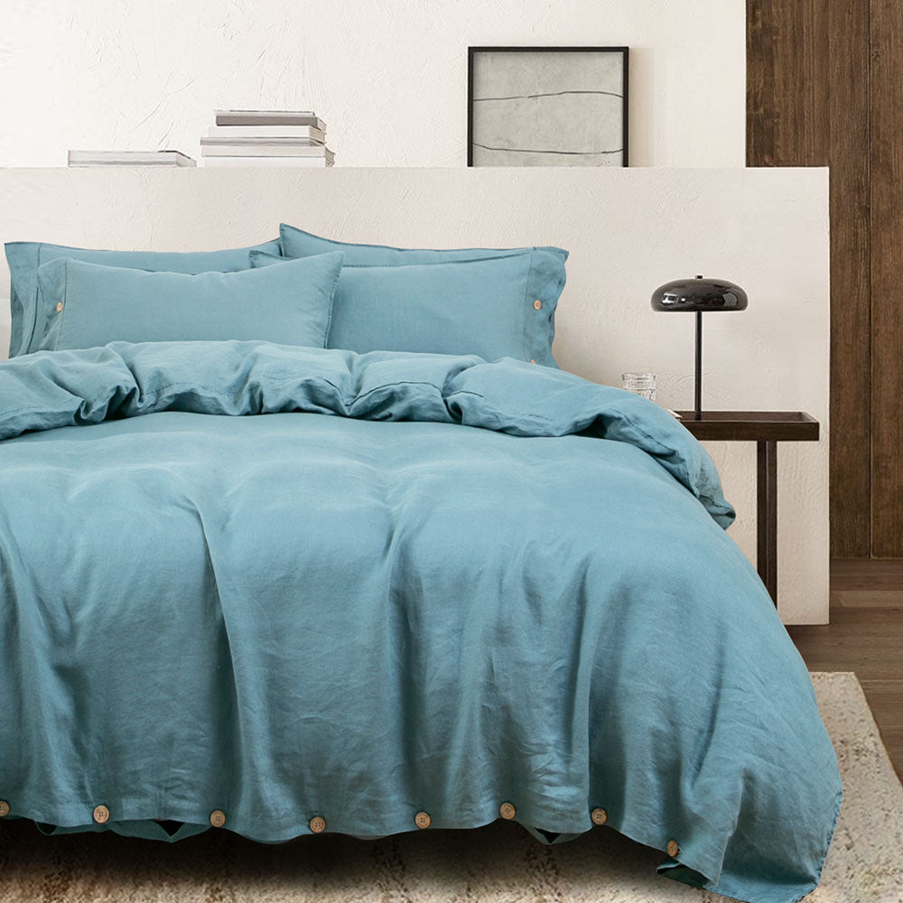 Mineral Blue 100% Organic Linen Duvet Cover Set-victory symbol