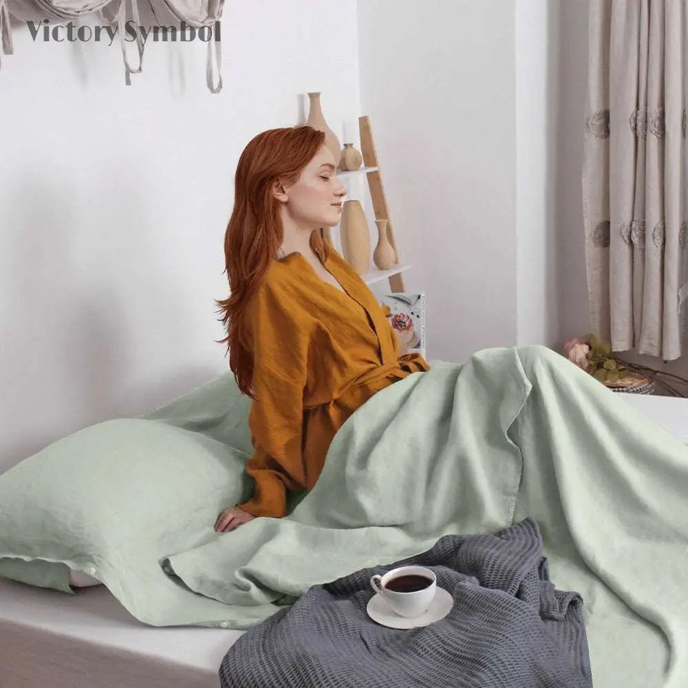 Mint Green 100% Linen Portable Bed Sheet,Sleeping Bag Liner for Hotel and Travel,Sleep Sack Adult - Ultra Lightweight Backpacking with Zipper - Victory Symbol