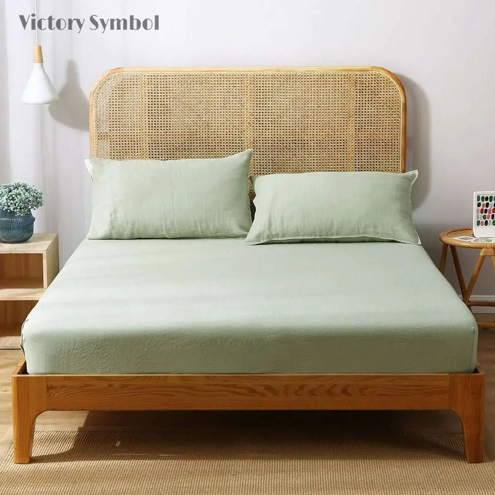 Mint Green 100% Organic Linen Fitted Sheet - Victory Symbol
